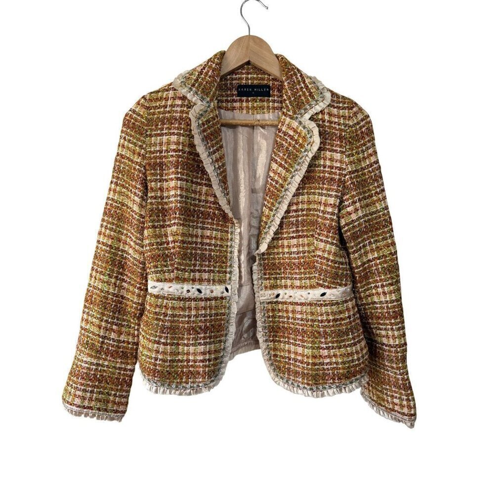 Karen Millen Wool Blend Blazer Y2K Brown Academia 70s Size 10